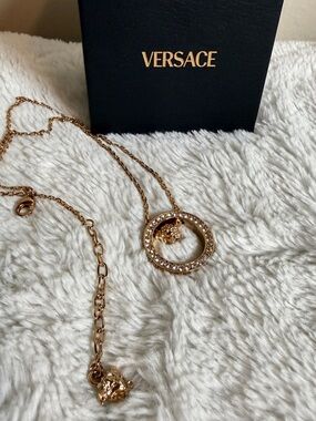 Versace bronze Gold Crystal-Embellished Medusa Circle Necklace
